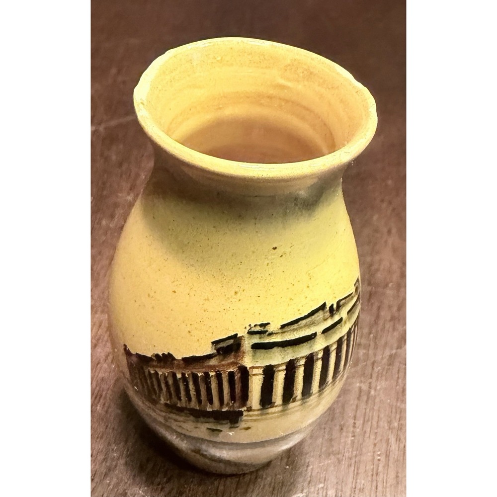 Vintage Grease Small Ceramic Vase Hand-Painted Athens Parthenon 2.75"